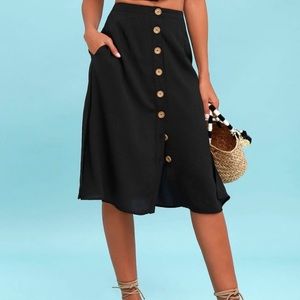Lulus Black MIDI Skirt with Buttons